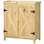 Outsunny Gartenschrank Gartenaufbewahrungsschrank verzinkte Metallplatte massives Holz 80 x 45 x 92 cm Naturholz