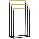 kleankin Toallero de Pie Escalonado con 3 Barras de Bambú y Marco de Acero para Baño Lavadero 45x22,5x86 cm Negro y Natural