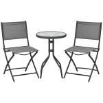 Outsunny Garten-Bistroset für 2 Personen Gartenmöbel Set inkl. 1 Tisch, 2 klappbaren Stühlen, Gartengarnitur Stahl Grau
