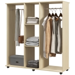 HOMCOM Armoire penderie Meuble de Rangement Mobile 6 roulettes 120L x 40l x 128H cm en bois naturel