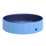 PawHut Hundebadewanne faltbar Badewanne Hundepool Plantschbecken Swimmingpool Wasserbecken für Hunde und Katzen Schwimmbecken Kunststoff+Holz Blau Ø120 x H30 cm
