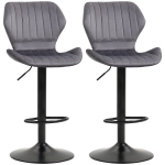 HOMCOM Set 2 Sgabelli da Bar ad Altezza Regolabile con Seduta Ergonomica e Poggiapiedi, Sgabelli Alti in Effetto Velluto e Metallo, 47x51.5x92-114 cm, Grigio