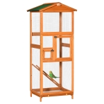 PawHut Cage à oiseaux volière en bois massif grande taille 2 portes toit asphalte tiroir amovible 68 x 63 x 165 cm orange