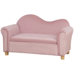 HOMCOM Kindersofa, Zweisitzer für Kinder 3-5 Jahre, Stauraum, Naturholzrahmen, 84 x 41,5 x 48,5cm, rosa