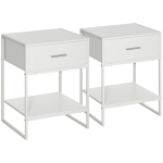 HOMCOM Set 2 Comodini Moderni, 2 Comodini da Camera da Letto e Soggiorno, con Cassetto e Ripiano Aperto, Design Moderno, in MDF e Acciaio, 45x40x60cm, Bianco