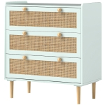HOMCOM Komoda do sypialni z 3 szufladami, fronty rattanowe, do przedpokoju, pokój wejściowy, MDF, Jasnoniebieski