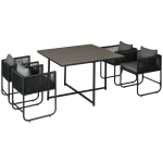 Outsunny Outdoor Essgruppe, Gartengarnitur, 5-teilig, Polyrattan, Sitzkissen, wetterfest, Schwarz/Grau