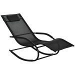Outsunny Chaise longue à bascule rocking chair ergonomique avec tétière accoudoirs métal galvanisé textilène dim. 63l x 160P x 88H cm noir