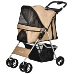 PawHut Passeggino per Cani Taglia Piccola e Mini Pieghevole con Cestino e Portabicchiere, 75x46x94 cm, Caffè
