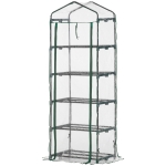 Outsunny Foliengewächshaus Mini-Gewächshaus mit 5 Regale für Blumen oder Gemüse Aufzucht Treibhaus Transparent+Grün Stahl Kunststoff 69 x 49 x 193 cm