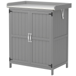 Outsunny Tuinkast, Gereedschapskast voor Buiten met Werkoppervlak, Hout en Roestvrij Staal, Dubbele Deuren, Grijs