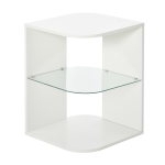 HOMCOM Mesita Auxiliar de Salón Moderna Mesilla de Noche con 3 Estantes Tablero de Cristal Mesita de Café para Sala de Estar Dormitorio 40x40x56 cm Blanco