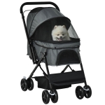 PawHut Passeggino per Cani Piccoli Pieghevole con Maniglione Girevole e Cestino Portaoggetti, 76.5x52x95 cm, Grigio