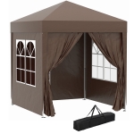 Outsunny Gazebo 2x2 m Pieghevole con 4 Pareti Rimovibili e Borsa da Trasporto, in Metallo e Poliestere, Marrone