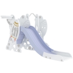 AIYAPLAY 3-in-1-Set Kinderrutsche mit Schaukel, Basketballkorb, Raketen-Design, weiß+grau, 150L x 185B x 92H cm