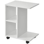 HOMCOM Tavolino da Salotto a C con 2 Ripiani Aperti e 4 Ruote Girevoli, in MDF e PE, 45x35x58 cm, Bianco