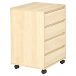 HOMCOM Rollcontainer Aktenschrank, 4 Schubladen, 4 Rollen, MDF Holz, 46 cm x 40 cm x 65 cm, Natur