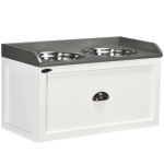 PawHut Comedero Elevado para Perros Grandes con 2 Cuencos de 2000 ml de Acero Inoxidable y 1 Cajón 63x30x36 cm Blanco