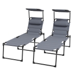 Outsunny Set 2 Lettini Prendisole Reclinabili ad Altezza Regolabile, 70x201.5x45 cm, Nero e Grigio