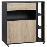 HOMCOM Carrello da Cucina Multiuso con Cassetto, Armadietto e Scaffale, 80x39x86.5cm, Legno e Nero