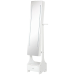 HOMCOM Armario para Joyas con Espejo de Cuerpo Entero Ángulo Ajustable con Cajón y Colgador para Secador 37x30x158 cm Blanco