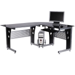 HOMCOM Computertisch Eckschreibtisch Schreibtisch Bürotisch PC Tisch mit schwarzem Sicherheitsglas L-förmig 164x139x75 cm