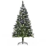 HOMCOM Albero di Natale Innevato 180cm con Bacche Decorative Bianche, Base Rimovibile Pieghevole, 603 Rami, Verde