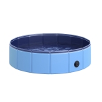 PawHut Hundebadewanne faltbar Badewanne Hundepool Plantschbecken Swimmingpool Wasserbecken für Hunde und Katzen Schwimmbecken Kunststoff+Holz Blau Ø80 x H20 cm