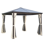 Outsunny Tonnelle pavillon de jardin imperméable 4 parois latérales anti-UV 4 moustiquaires panneaux polycarbonate alu 3L x 3l x 2,6H m chocolat beige