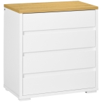 HOMCOM Cómoda Moderna con 4 Cajones Mueble Cajonera de Madera para Dormitorio Salón Habitación 70x37x75 cm Blanco y Natural