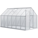 Outsunny Invernadero Policarbonato Aluminio de Jardín 190x375x199 cm 7,1m² Caseta de Exterior con Base Puerta Corredera y 2 Tragaluces para Cultivo Plantas Semillas Transparente