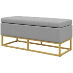 HOMCOM Banc banquette coffre de rangement 2 en 1 assise capitonnée et pieds acier 110 x 44 x 48 cm gris et doré