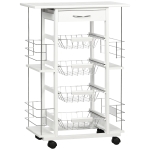 HOMCOM Carrello da Cucina con Cassetto, 4 Cesti e 4 Ripiani, in Metallo, Ceramica e Legno, 57x37x83 cm, Bianco