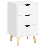 HOMCOM Bedside Table, Bedside Cabinet with 3 Drawers, Side End Table with Pine Wood Legs for Bedroom Living Room, White