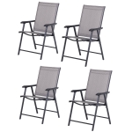 Outsunny Set 4 Sedie Pieghevoli da Esterni in Acciaio e Texteline Per Giardino Veranda Terrazzo, Grigio, 58 x 64 x 94cm
