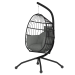 Outsunny Buitenhangstoel met inklapbare korfzitting en dikke kussens, standaard, hoofdsteun, bekerhouder, Zwart