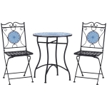 Outsunny Set da Giardino 3 Pezzi, Tavolino e 2 Sedie Pieghevoli con Mosaico, Blu