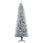 HOMCOM Künstlicher Weihnachtsbaum, flammenhemmend, mit Kunstschnee, schlank, Stahlfuß, 75 x 210 cm, Grün