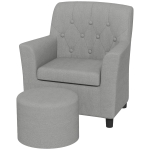 AIYAPLAY Kindersessel mit Hocker, Rückenlehne Diamantmuster, weiche Sitzfläche, Holzrahmen, Grau