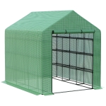 Outsunny Walk-in Greenhouse with 4 Tier 24 Shelves, Portable Grow House with Roll-up Zipped Door, 244 x 180 x 210cm, Green