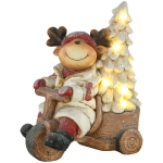 HOMCOM Weihnachtsdeko, Rentier mit Weihnachtsbaum, warme LED-Beleuchtung, Batteriebetrieb, In- und Outdoor, 44 cm