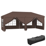 Outsunny 3 x 6 m Pop Up Gazebo with Sides and Windows, Height Adjustable Wedding Camping Party Tent Canopy Marquee with Storage Bag for Garden, Event, Brown