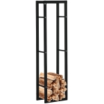 HOMCOM Soporte para Leña de Metal Estante de Leña Leñero de Exterior para Interior y Exterior Carga 100 kg 40x25x150 cm Negro