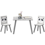 ZONEKIZ Set de Mesa y 2 Sillas Conjunto de Muebles Infantiles de 3 Piezas para Niños de +3 Años con Cenefa y Panda Gris y Blanco