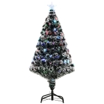 HOMCOM 4ft Artificial Prelit Christmas Tree, Snow Xmas Tree with Colourful LED Lighting Fiber Optics, Green White