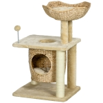PawHut Kratzbaum mit Katzenhöhle, Liegeplattform, Spielball, 45x40x74cm, Beige