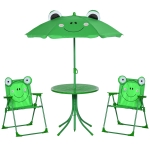Outsunny Set de Mesa y Sillas Infantil de Jardín Conjunto de Picnic Plegable para Niños Juego de Mesa con Sombrilla Ajustable en Altura de 100-125 cm Diseño de Rana Verde