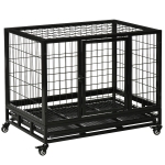 PawHut 36" Heavy Duty Metal Dog Crate Pet Cage with Tray Wheeled Dog Kennel - Black (Medium)