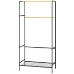HOMCOM Kleiderständer, 2 Kleiderstangen, Ablage & Haken, Bambus/Stahl, Schwarz