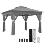 Outsunny Gazebo da Giardino ad Altezza Regolabile con Luci LED, in Acciaio e tessuto Oxford, 336x336x250-270 cm, Grigio